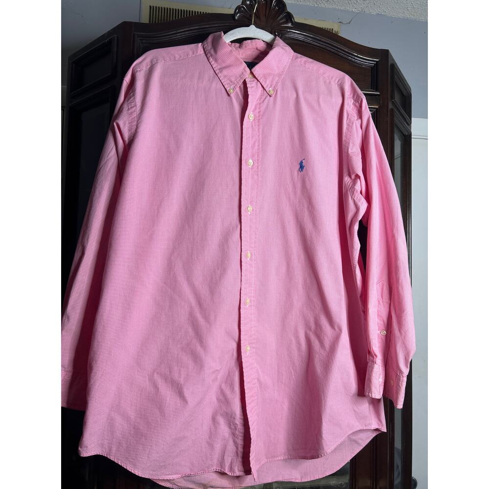 Ralph Lauren 16 32/33 Men's Dress shirt red white plaid blue polo logo